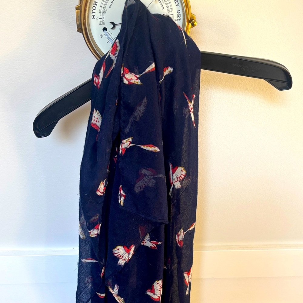 Extra long cozy Navy Scarf with Bird Print